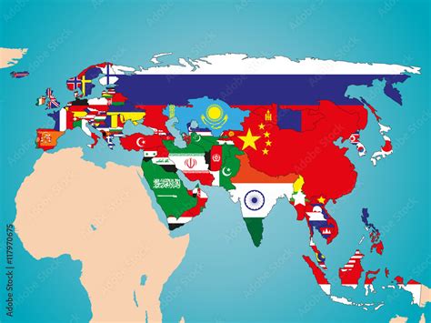 Political Map Of Eurasia With The Flags Of States Stock Vektorgrafik