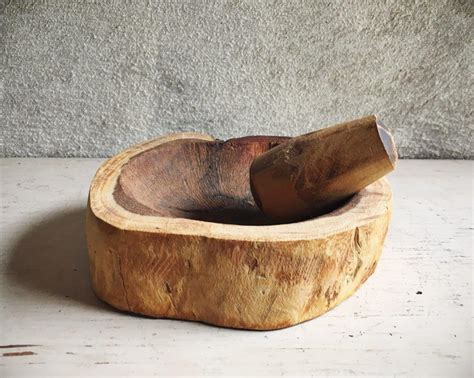 Vintage Burl Wood Grinding Bowl Or Metate Y Mano Mexican Mortar And
