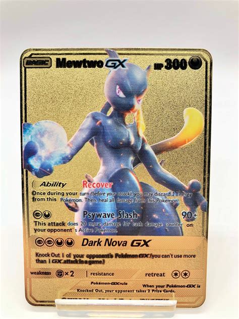 Gold Metal Pokemon Card Mewtwo Shiny Gx Card Etsy
