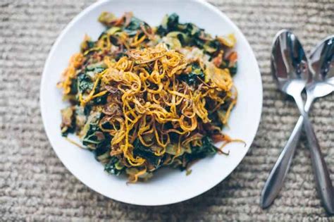Spicy Peanut Kale Bowls Topped With Shoestring Sweet