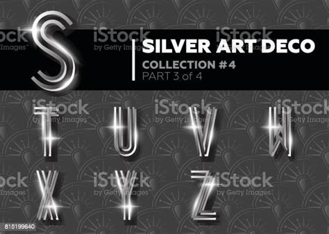 Vector Art Deco Font Shining Silver Retro Alphabet Gatsby Style Stock