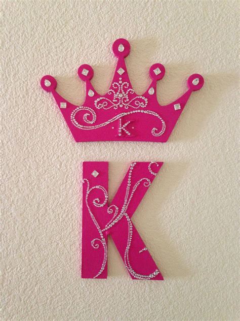 Blinged Monogram Letter K And Princess Crown Painted Pink With White