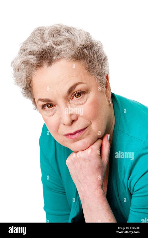 Portrait Of A Beautiful Senior Old Woman Face With Gray Hair And Hand