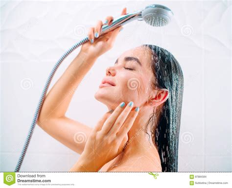 man taking shower and washing hair royalty free stock image 110470168