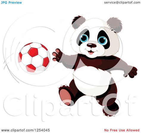 Clipart Of A Cute Panda Playing Soccer Royalty Free Vector