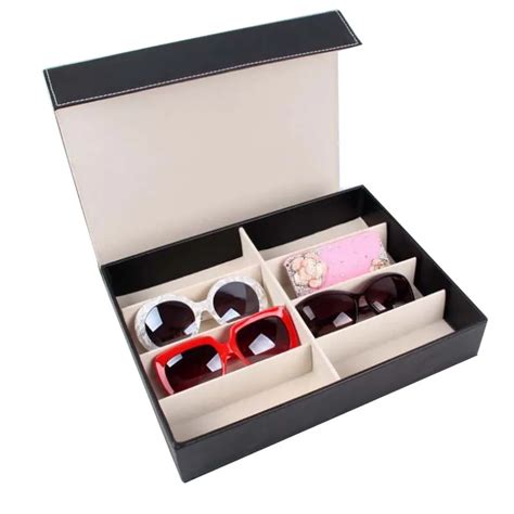 Leather Eyeglass Sunglasses Display Case Storage Box Tray Hold For 8 Slots In Storage Boxes
