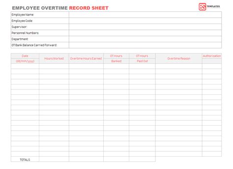 employee overtime record sheet template  excel