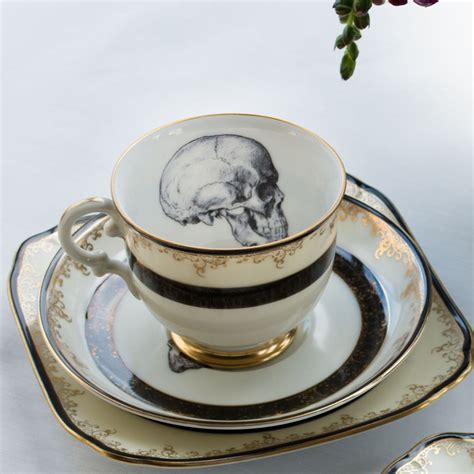 upcycled vintage gothic skull teacup  saucer melody