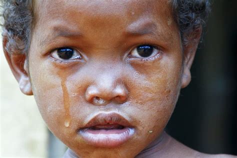 Crying Girl With Tear On Cheek Poor African Child Stock Photo Image