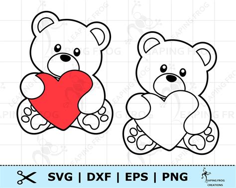 Digital Teddy Bear Couple With Holding Flower Svg Valentines Day Svg