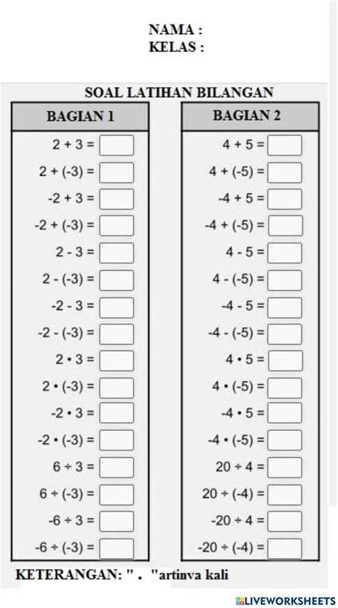 Bilangan Bulat Online Exercise For 7 Live Worksheets