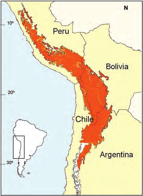 Mapa De La Distribución De La Vicuña En La Cordillera De Los Andes