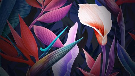 Download Flowers Leaves Colorful Huawei Mate 10 Stock Wallpaper