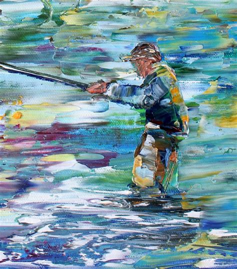 Fly Fishing Painting Fisherman Painting Original Oil On Canvas
