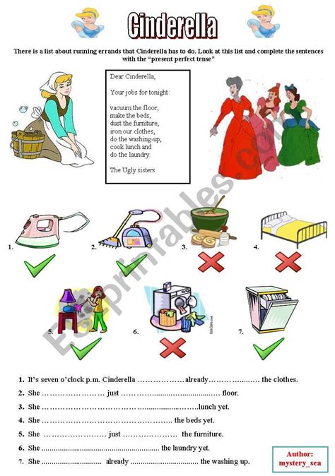 Cinderella Household Chores P Perfect Tense Esl Worksheet By