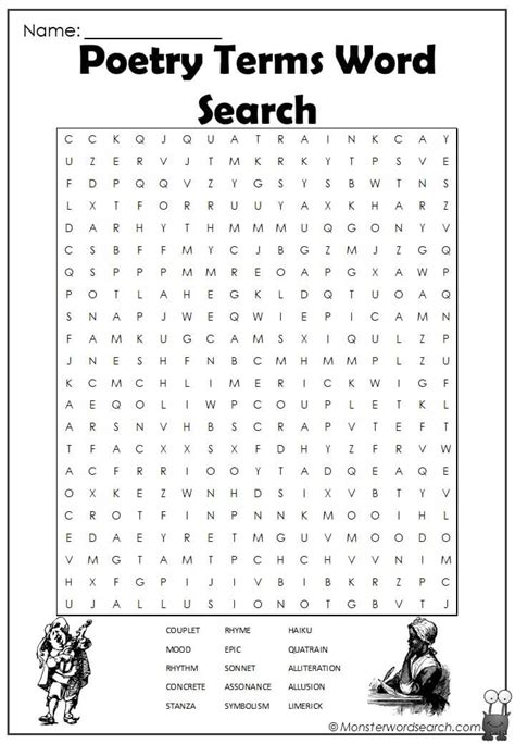 Poetry Terms Word Search- Monster Word Search