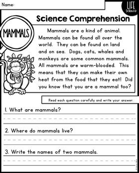 Free science worksheets, games and projects for preschool, kindergarten, 1st grade, 2nd grade, 3rd grade, 4th grade and 5th grade kids. Reading Comprehension Passages for Little Scientists ...