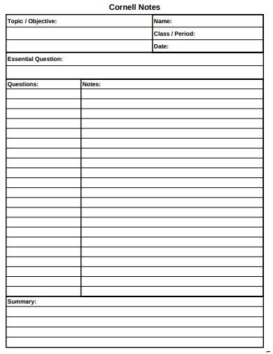 Blank Cornell Note Template 5 Free Sample Example Format Download
