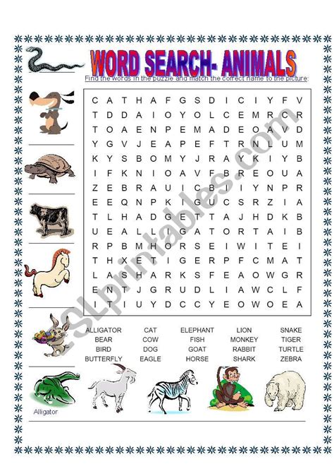 Word Search Animals Esl Worksheet By Natushka
