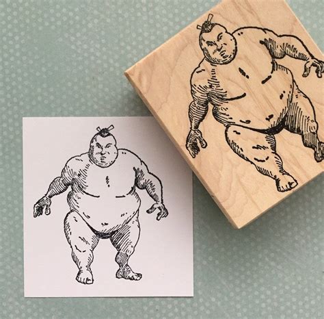 sumo wrestler wood mounted rubber stamp 4520 etsy stamp rubber stamps seal stamps