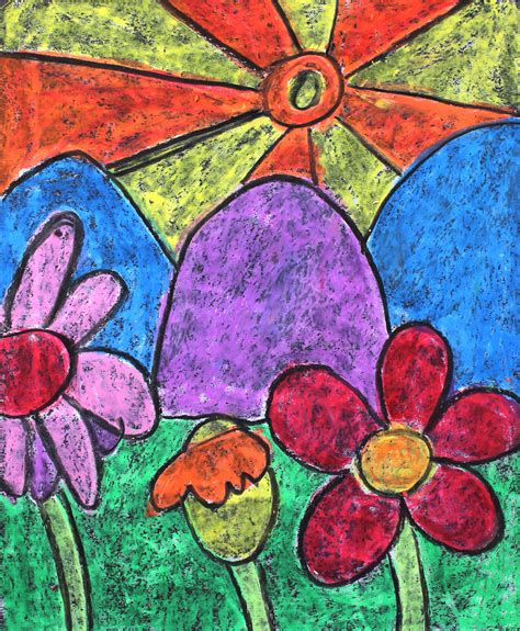 Kids Art Project Create A Floral Landscape With Oil Pastels Em Winn