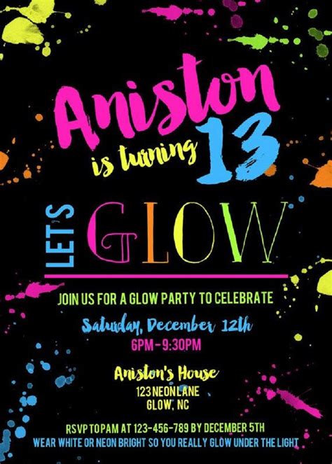Glow In The Dark Party Invitations Online Free Glow Party Neon