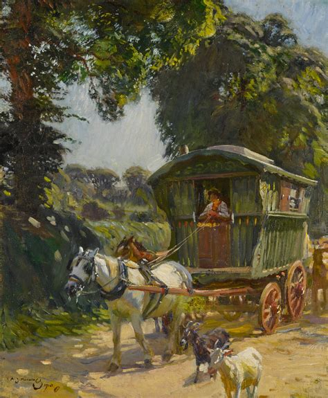 Sir Alfred James Munnings Pra Rws Gypsy Caravan 19th