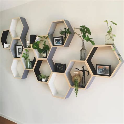 Wood Hexagonal Wall Shelf Combination Wall Hanging Geometric Figure