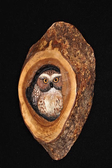 Hand Crafted Hand Carved Wood Owl Wildlife Sculpture By Donna Maries