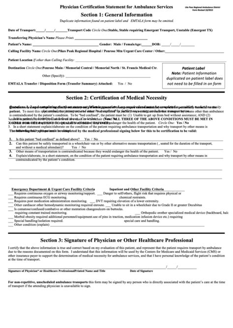 physician certification statement  ambulance services
