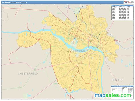 Richmond City County Va Zip Code Wall Map Basic Style By Marketmaps