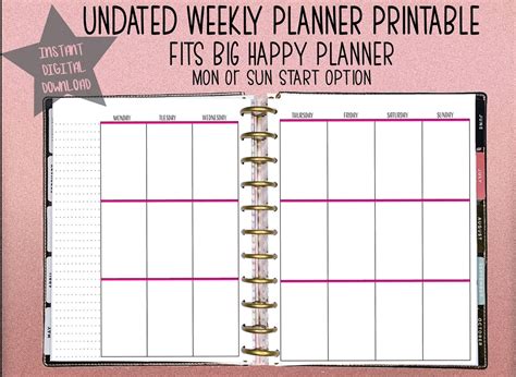 Happy Planner Refill Undated Weekly Agenda Blank Planner Etsy