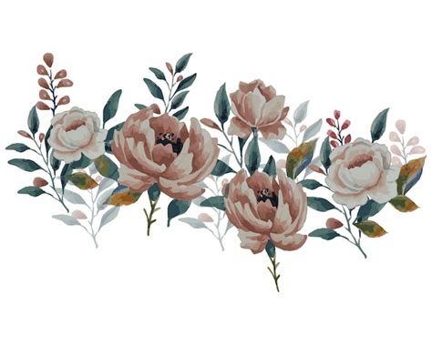 Premium Vector Watercolor Floral Bouquet With Green Leaves Pink Peach