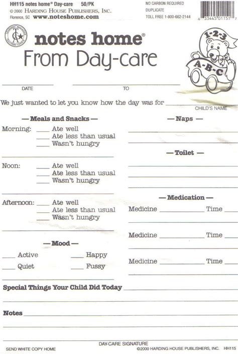 Day Care Infant Daily Report Sheets Printables Preschool Daycare