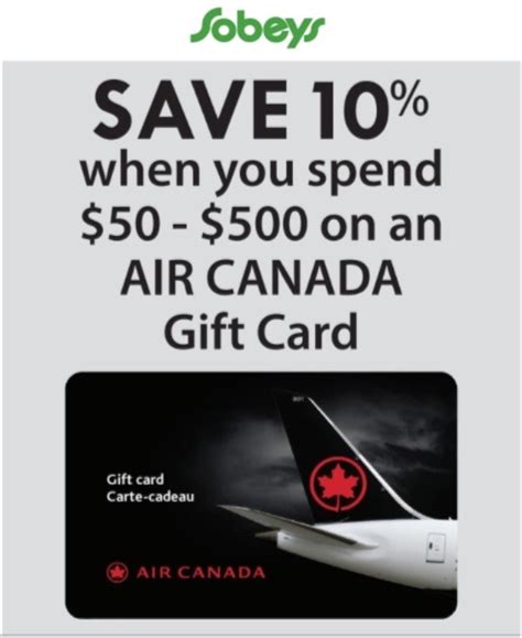 The mobile app wallet offers a simple yet accurate way to retrieve real time card balances since 2012. Sobeys Canada Flyers Deals: Save 10% Off Air Canada Gift ...