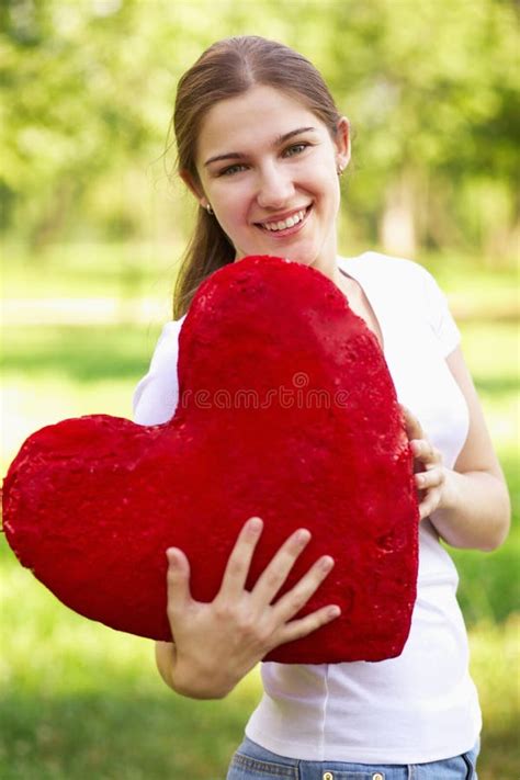 Woman Holding Big Red Heart Free Stock Photos Stockfreeimages