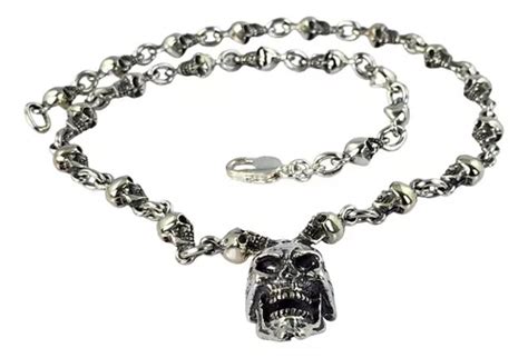 Cadena De Calaveras De Plata Ley Con Dije De Calavera