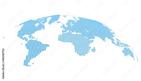 Global Curved World Map Blue Dotted Earth Planet Background Vector