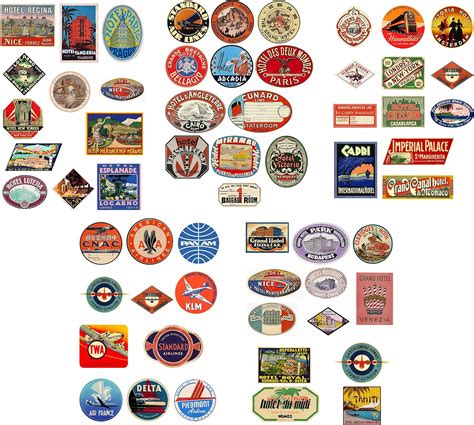 Huge Set Of 59 Vintage Style Travel Suitcase Luggage Labels 5 A4 Sheets