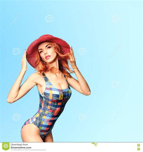 Fashion Pinup Model Woman In Swimsuit Summer Foto Stock Hot Sex Picture