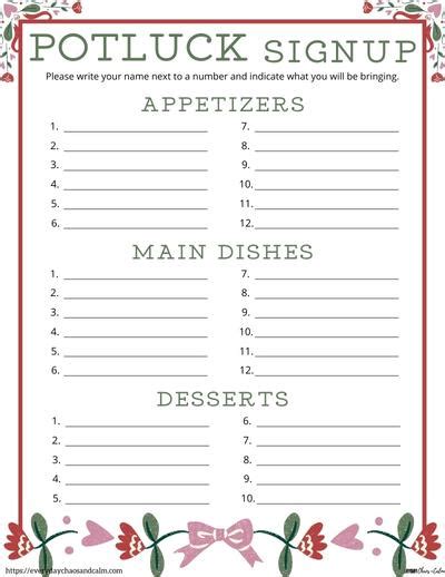 7 Free Printable Valentines Day Potluck Sign Up Sheets