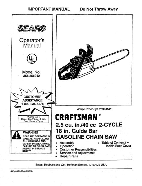 Craftsman Chainsaw Model 358 Manual