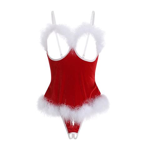 Boutique·christmas Sexy Breastless Temptation Open File Free Off Velvet Dress Uniform Shopee