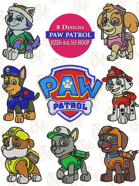 Paw Patrol Machine Embroidery Design Set Of 11 Chase Marshal Zuma