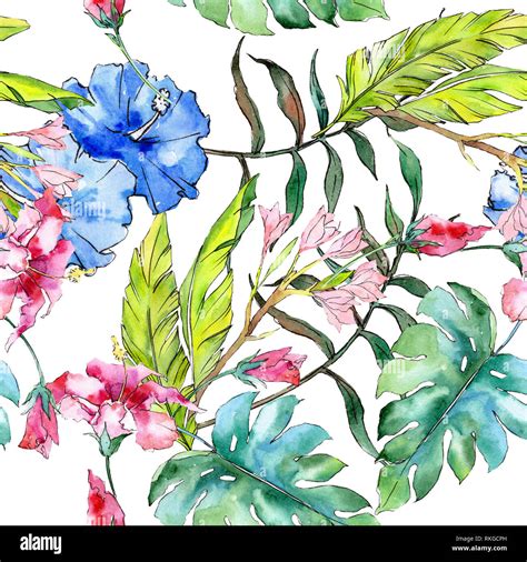 Blue And Pink Exotic Tropical Hawaiian Floral Flower Watercolor