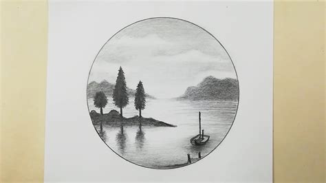 Easy Pencil Drawing Art Of Nature How To Draw Lake Scenery With Trees