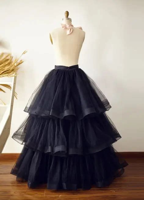 High Quality Black Layered Tulle Skirt 2019 Tiered Tulle Ball Gown Long