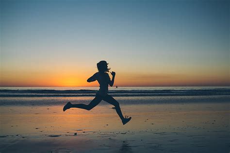Hd Wallpaper Person Running On Seashore Silhouette Sunset