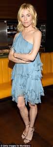 Sienna Miller In Light Blue Chiffon Dress In Nyc