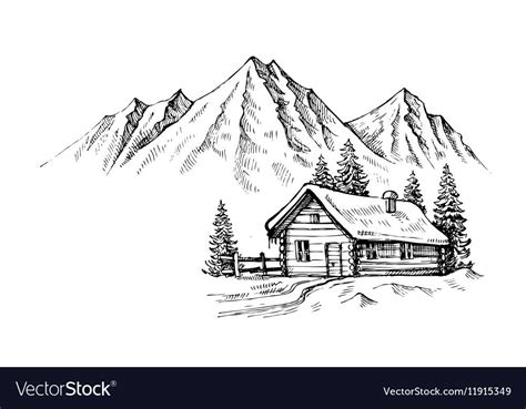 Wood Cabin In Winter Landscape Vector Illustration Download A Free